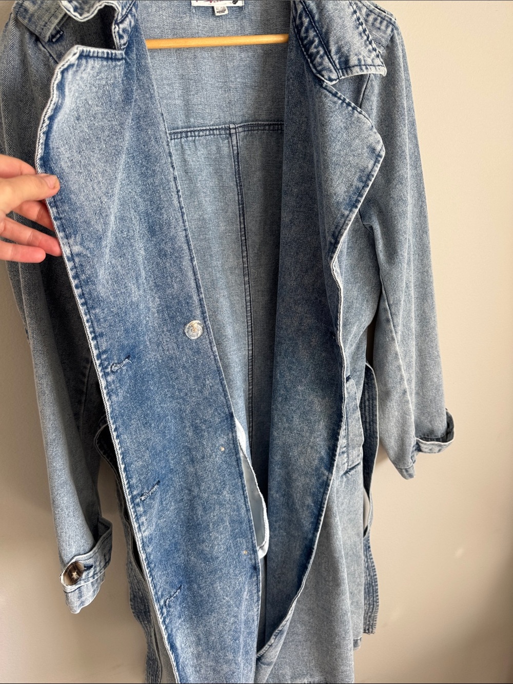 Stoosh Vintage Denim Acid Wash Belted Trench Coat Dress XL - Picture 9 of 12
